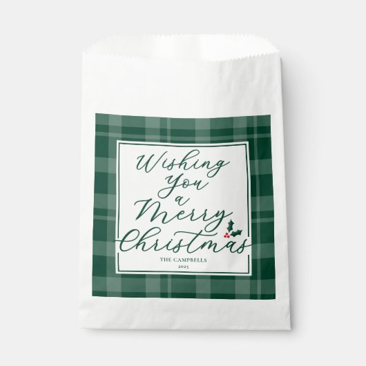 Wishing You a Merry Christmas Green Plaid Bedankzakje (Voorkant)