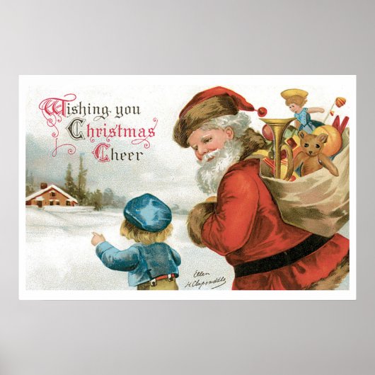 Wishing You Christmas Cheer by Ellen Clapsaddle Poster (Voorkant)
