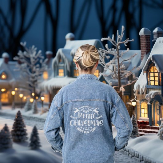 Wishing You Merry Christmas Retro White Typography Denim Jacket