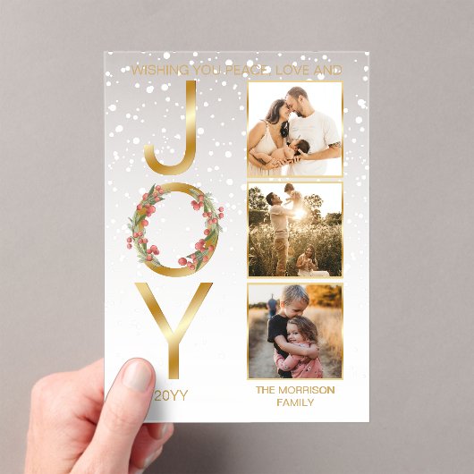 Wishing You Peace Love and Joy 3 Photo Christmas Acryl Uitnodigingen (Insitu (Draagbaar))