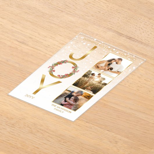 Wishing You Peace Love and Joy 3 Photo Christmas Acryl Uitnodigingen (Laagn)