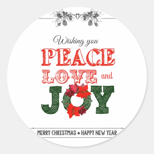 Wishing you peace love and Joy Ronde Sticker (Voorkant)