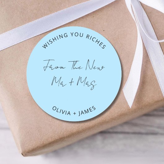 Wishing You Riches From The New Mr Mrs Wedding Bag Ronde Sticker