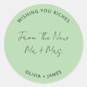 Wishing You Riches From The New Mr Mrs Wedding Bag Ronde Sticker (Voorkant)