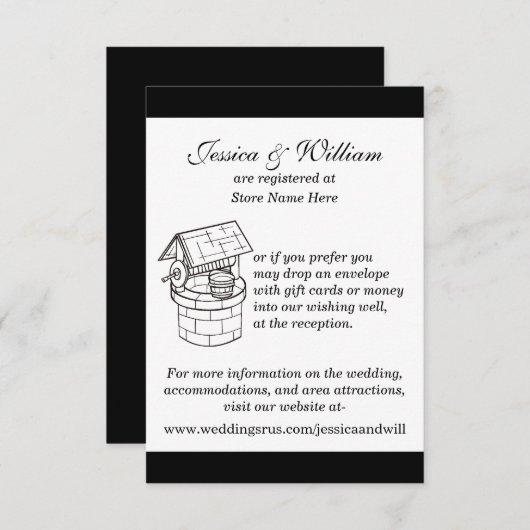 Wishkaardkaart voor zwart-witbruiloft informatiekaartje (Voorkant / Achterkant)