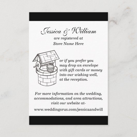 Wishkaardkaart voor zwart-witbruiloft informatiekaartje (Voorkant)