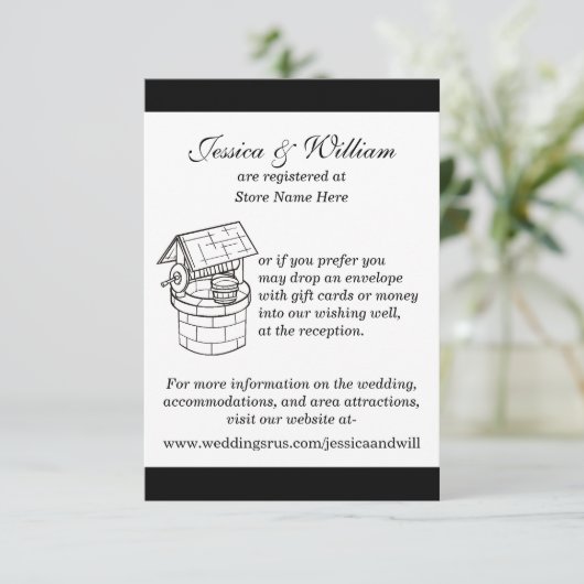 Wishkaardkaart voor zwart-witbruiloft informatiekaartje (Staand voorkant)