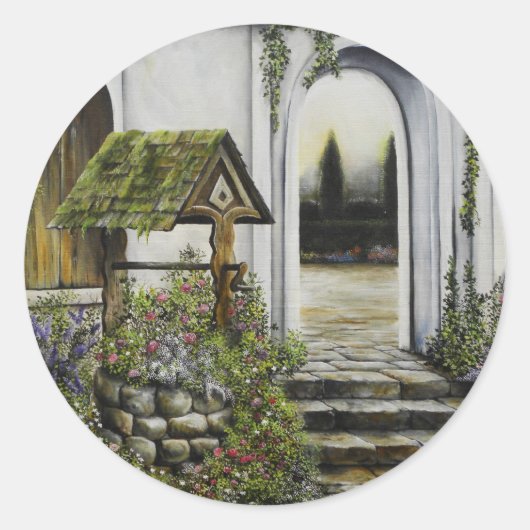Wishwell tuin ~Oil Painiting Ronde Sticker (Voorkant)