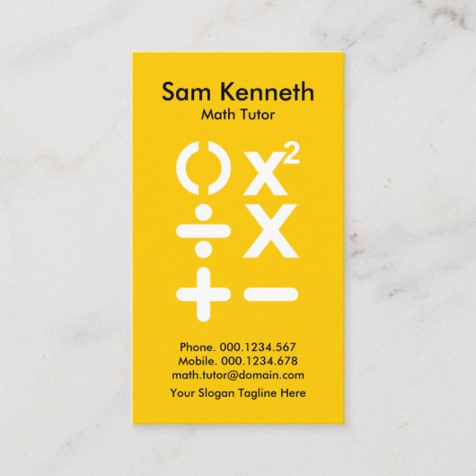 Wiskunde Bright Gele BODMAS-Wiskunde Symbool Visitekaartje (Voorkant)