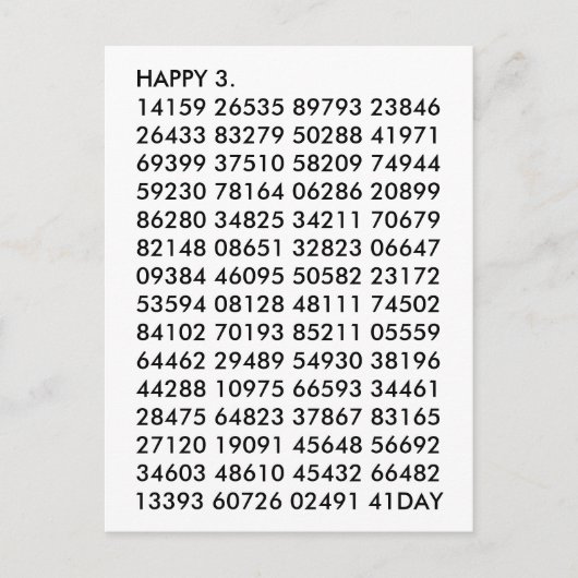Wiskunde Cijfers 3.14 Grappig Happy Pi Day Briefkaart (Voorkant)