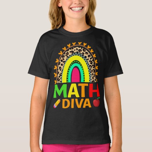 Wiskunde Diva Rainbow Leopard Terug naar school T- T-shirt (Voorkant)