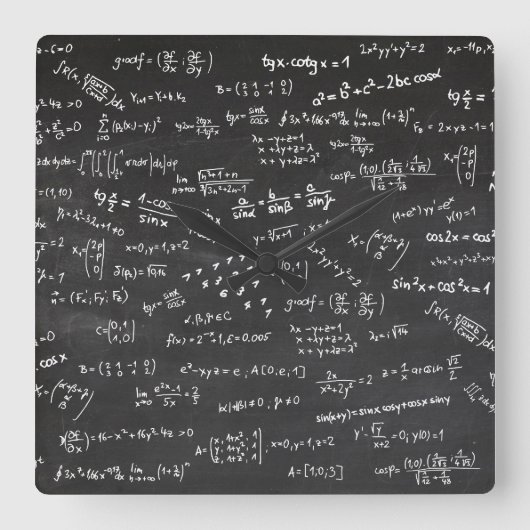 Wiskunde Formulas Chalkboard Vierkante Klok (Voorkant)