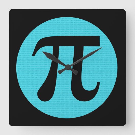 Wiskunde geek Pi-symbool, blauw op zwart Vierkante Klok (Voorkant)