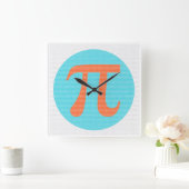 Wiskunde geek Pi-symbool, oranje en blauw Vierkante Klok (Huis)