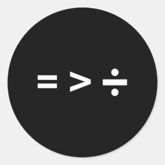 Wiskunde gelijk teken groter dan teken divisie tek ronde sticker