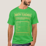 Wiskunde Leraar Funny Mathematics Nutrics Label in T-shirt<br><div class="desc">Wiskunde Leraar Funny Mathematics Nutrition Label in Gold .Geweldig shirt voor uzelf,  familie,  grootvader,  grootmoeder,  grootvader,  grootvader,  moeder,  vader,  zus,  broer,  oom,  tante,  mannen,  vrouwen of wie dan ook</div>