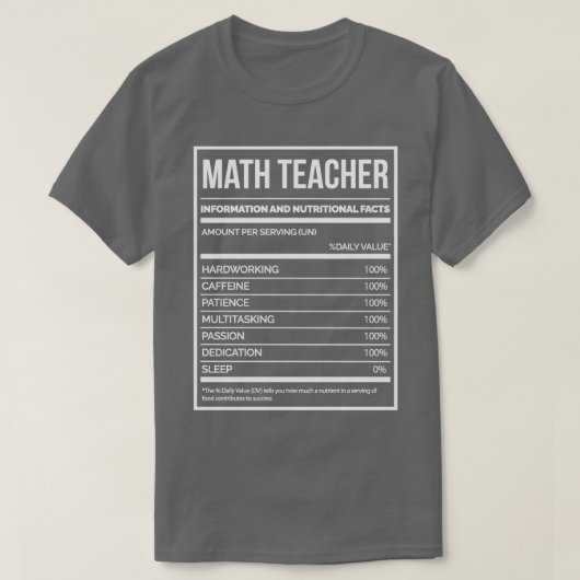 Wiskunde Leraar Funny Mathematics Nutrics Label T-shirt (Design voorkant)