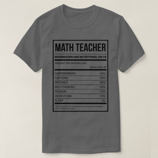 Wiskunde Leraar Funny Mathematics Nutrics Label T-shirt (Design voorkant)