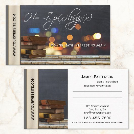 Wiskunde Leraar of Visitekaartje voor aanstelling  Afsprakenkaartje