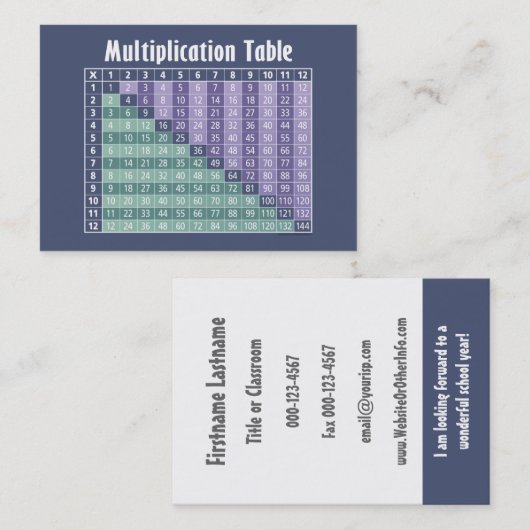 Wiskunde leraar Terug naar school Contactgegevens Visitekaartje (Voorkant / Achterkant)