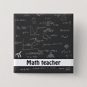 Wiskunde leraar zwarte handgeschreven wiskunde ver vierkante button 5,1 cm