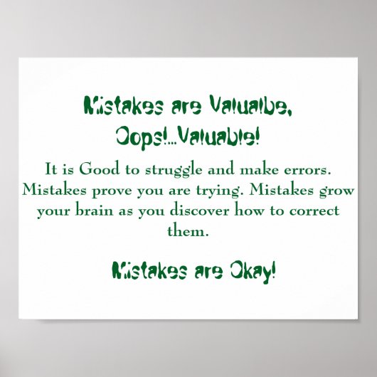 Wiskunde Mindsets Poster-fouten zijn goed Poster (Voorkant)