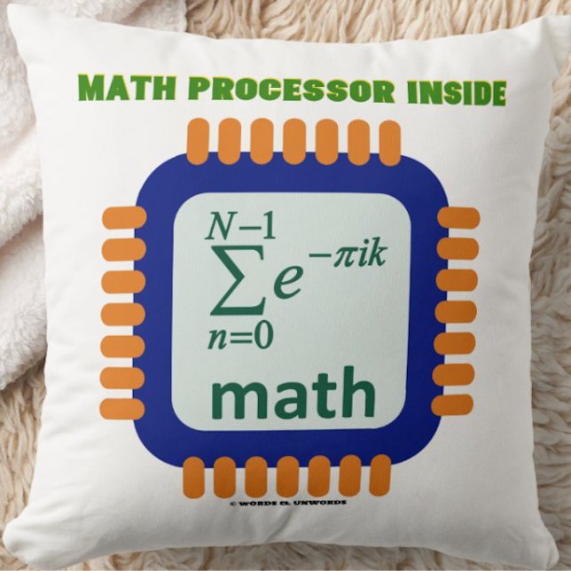 Wiskunde processor in halfgeleider-chipvergelijkin kussen (Throw pillow for semiconductor/math/programmer people featuring the saying "Math Processor Inside")