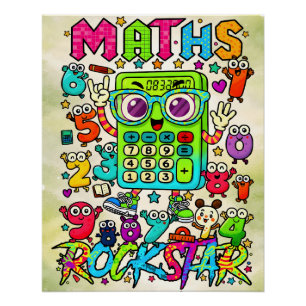 Wiskunde Rockster Cute Rekenmachine Ontwerp Perfect Poster