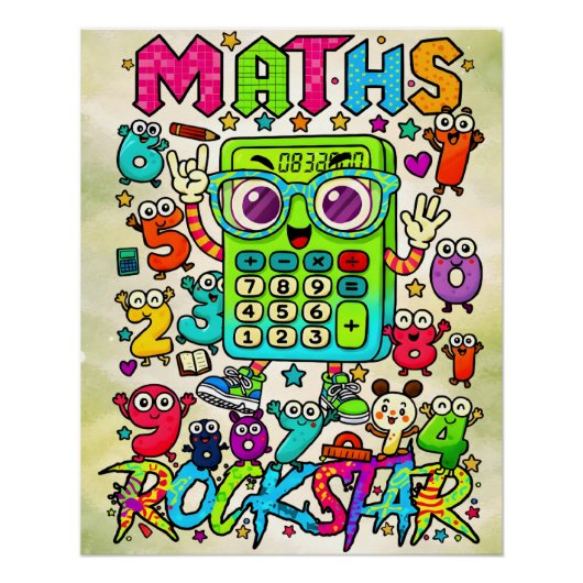 Wiskunde Rockster Cute Rekenmachine Ontwerp Perfect Poster (Voorkant)