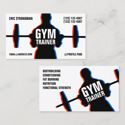 Wiskunde-stijl met werkout-silhouet visitekaartje (Voorkant / Achterkant)