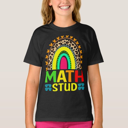 Wiskunde Stud Rainbow Leopard Terug naar school T- T-shirt (Voorkant)