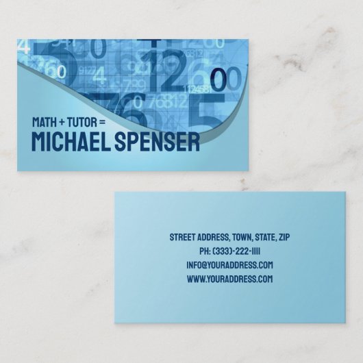 Wiskunde Tutor Blue Numbers Visitekaartje (Voorkant / Achterkant)