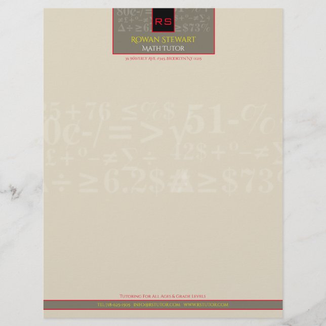 Wiskunde Tutor Letterhead Briefhoofd (Voorkant)