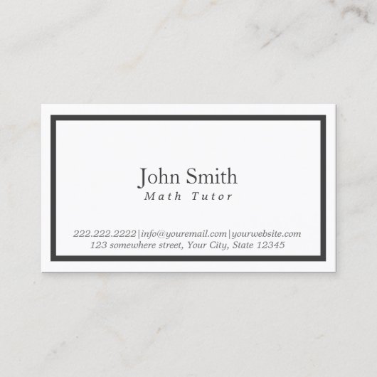 Wiskunde Tutor minimaal zwart ingelijst Visitekaartje (Voorkant)