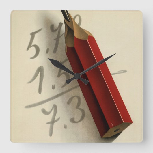 Wiskunde Vergelijking met Rood Potlood,  Business Vierkante Klok (Voorkant)