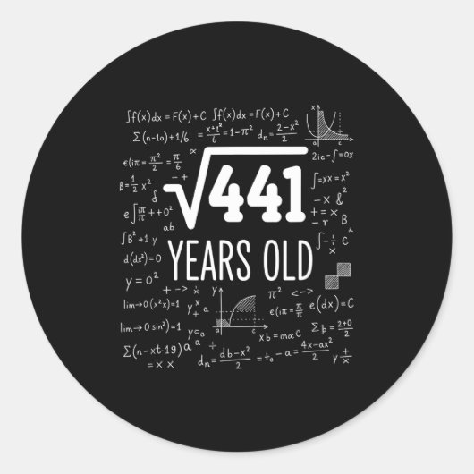 Wiskunde Vierkantswortel 441 Jaar Oud, Slimme Wisk Ronde Sticker (Voorkant)