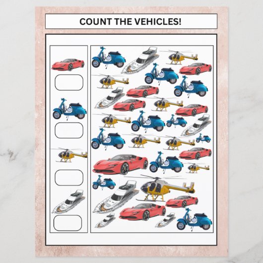 Wiskunde Werkblad Count the Animals & Vehicles Kin (Achterkant)