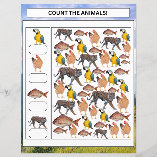 Wiskunde Werkblad Count the Animals & Vehicles Kin (Voorkant)
