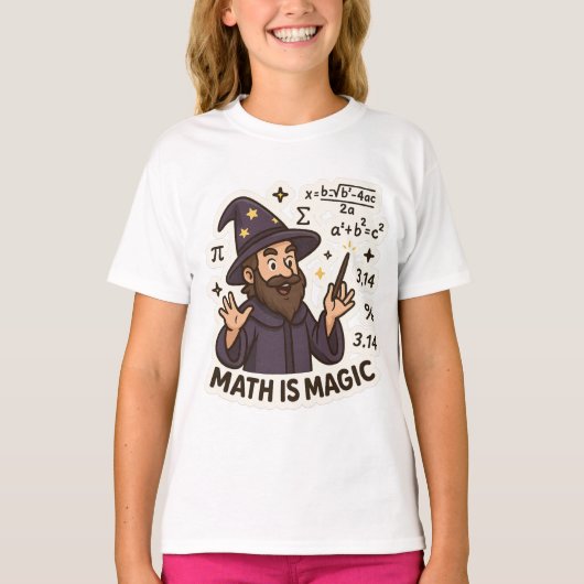 Wiskunde Wizard Sticker - "Wiskunde is magie" Tran T-shirt (Voorkant)