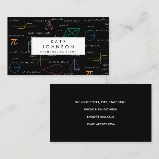 Wiskundedocent Tutor Equations Wiskunde Formula's Visitekaartje (Voorkant / Achterkant)