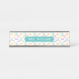 Wiskundeleraar Naam Schattige Cijfers Patroon Bureau Naambordje