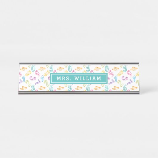 Wiskundeleraar Naam Schattige Cijfers Patroon Bureau Naambordje (Voorkant)