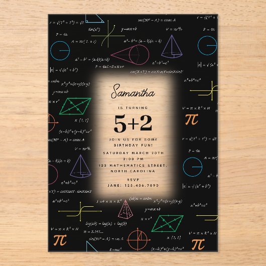 Wiskundevergelijkingen Wiskunde Formula's Verjaard Acryl Uitnodigingen (Voorkant)