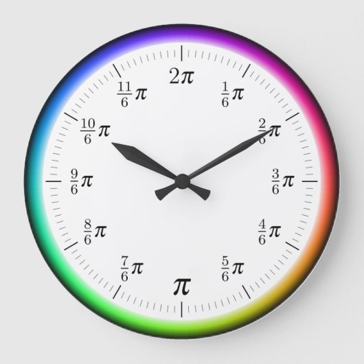 Wiskundige π-tijdwandklok met regenboogcirkel grote klok (Voorkant)