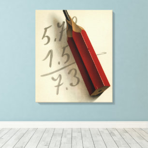 Wiskundige vergelijking met rode potlood, vintage  canvas afdruk