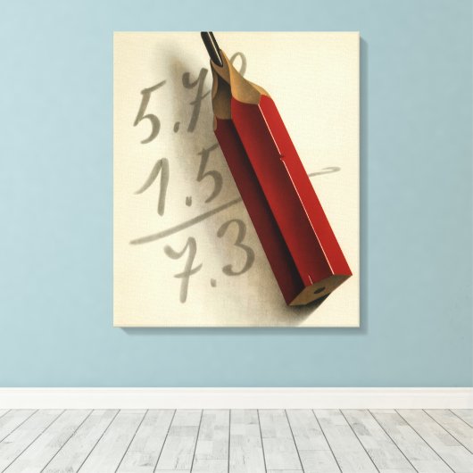 Wiskundige vergelijking met rode potlood, vintage canvas afdruk (Insitu (Houten vloer))