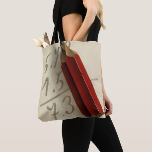 Wiskundige vergelijking met rode potlood, vintage tote bag