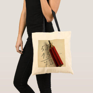 Wiskundige vergelijking met rode potlood, vintage tote bag