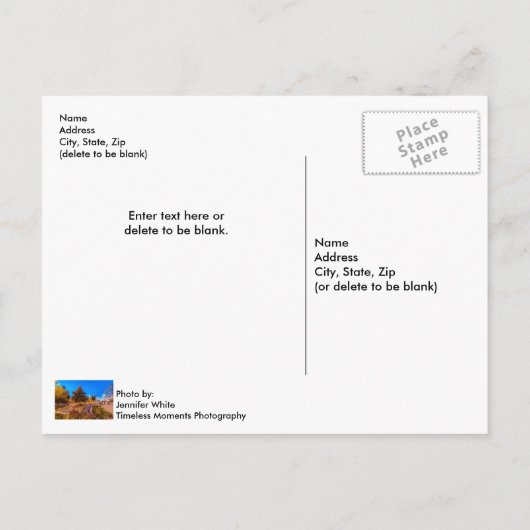 Wislicht op het centrale plein van het park, leeg briefkaart (Achterkant)