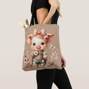 Wispelturig Biggetje in Pastelkleurige Overall Bru Tote Bag